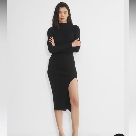Wilfred women’s xxs alchemy midi dress black ribbed mock neck high slit sweater - Picture 1 of 6